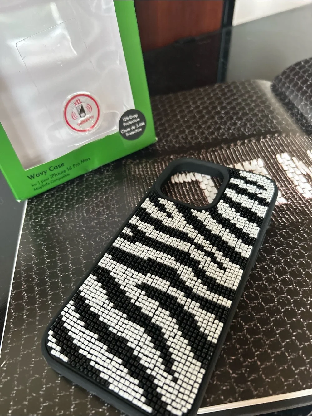 Kate spade iPhone 16 pro max Black & White Zebra Rhinestone iPhone Case